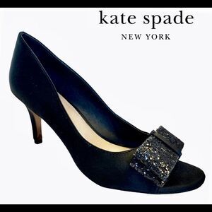 Kate Spade glitter bow peep toe heels size 6 1/2